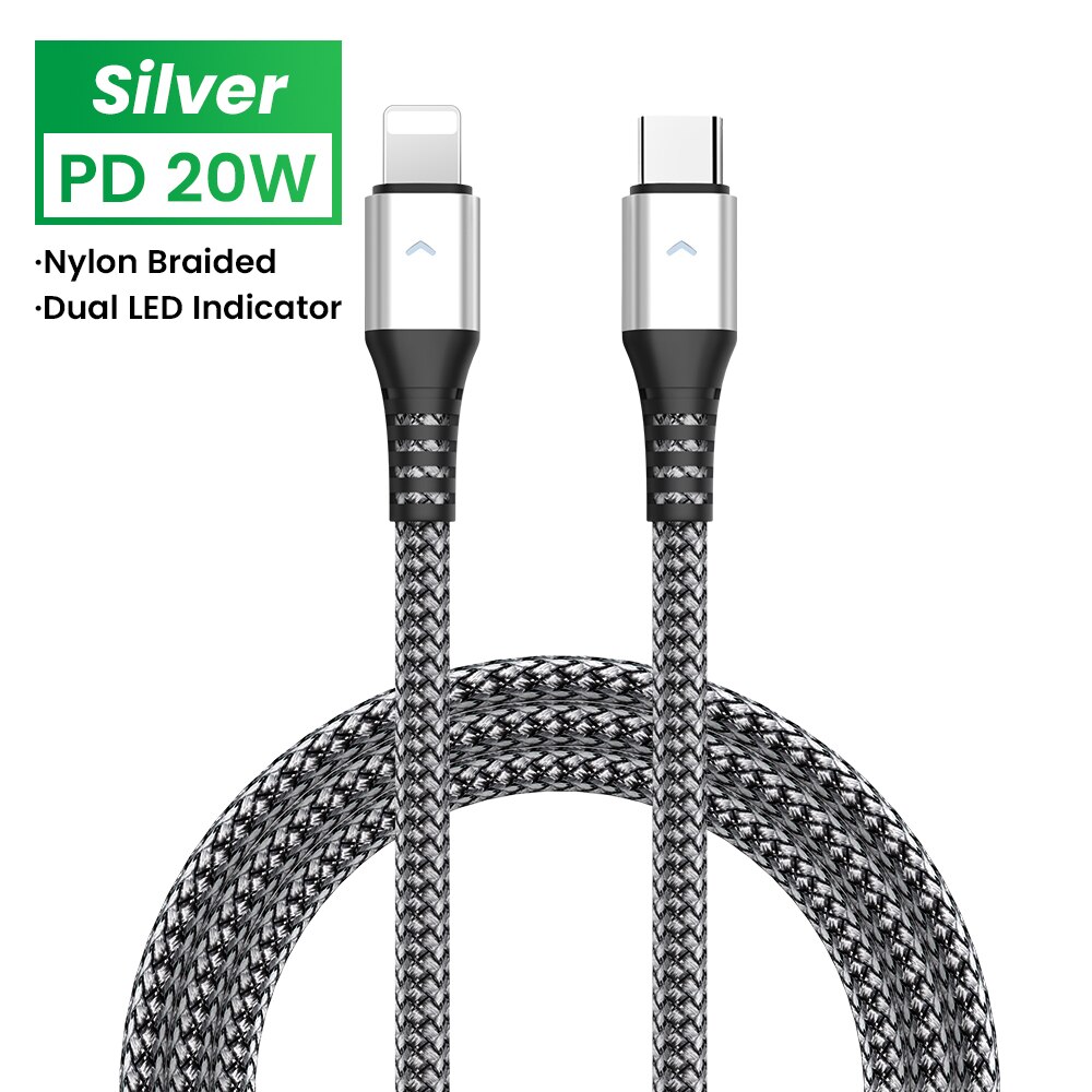 Cavo USB tipo C PD da 20W per iPhone 12 pro 12 mini caricabatterie a ricarica rapida per iPhone 11 XS XR X cavo dati USB C cavo di alimentazione: Argento / 180CM