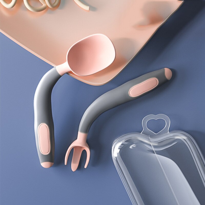 Dziecko łyżka widelec zastawa stołowa dla dzieci dziecko widelec silikonowe zastawa stołowa dzieci dziecko sztućce Silicona Bebe łyżki dla małych dzieci: różowy Boxed B