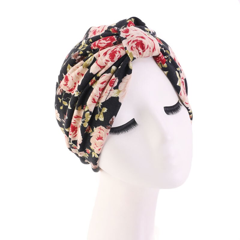 Elastische katoenen tulband hoed bloemenprint dames warme hoofddoek muts binnen hijabs muts moslim hijab vrouwelijke wikkel hoofd: Zwart