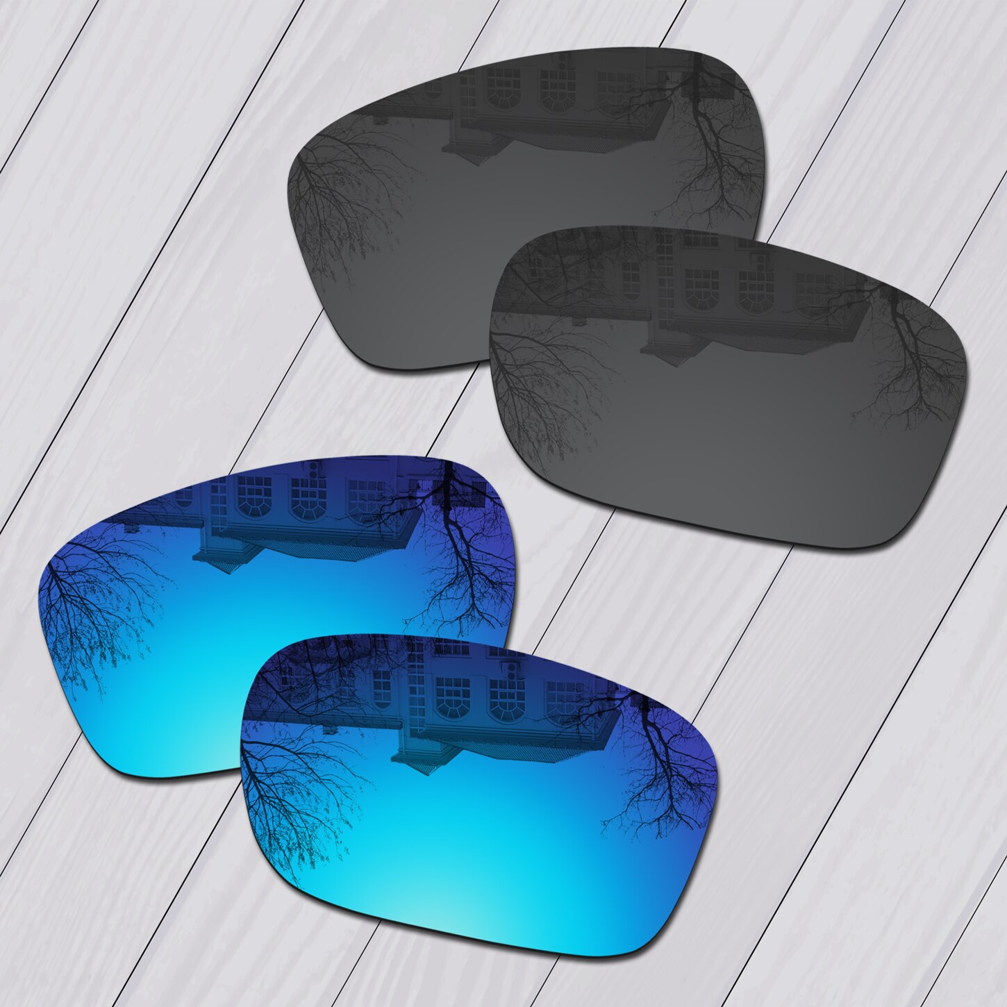 2 pares de lentes de repuesto polarizadas E.O.S en color negro y azul hielo para gafas de sol Oakley Hijinx