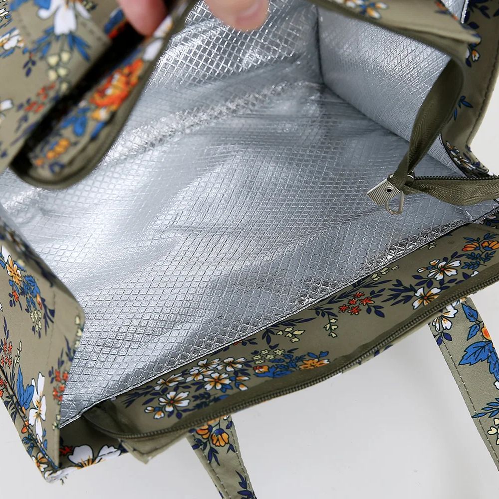 style nylon printing thickened large capacity handbag, work portable zipper semi-closed lunch box storage bag, bento bag