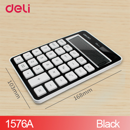 Deli two power calculator for school kid office electronic accounting supply brand solar energy table calculator: 1576-black
