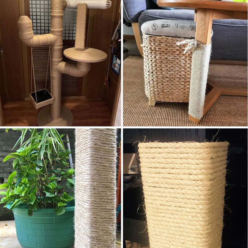 50M Sisal Rope For Cat Tree Scratching Post Toy Cat Climbing Frame DIY Twisted Sisal Rope Cats Making Desk Legs Binding Rope