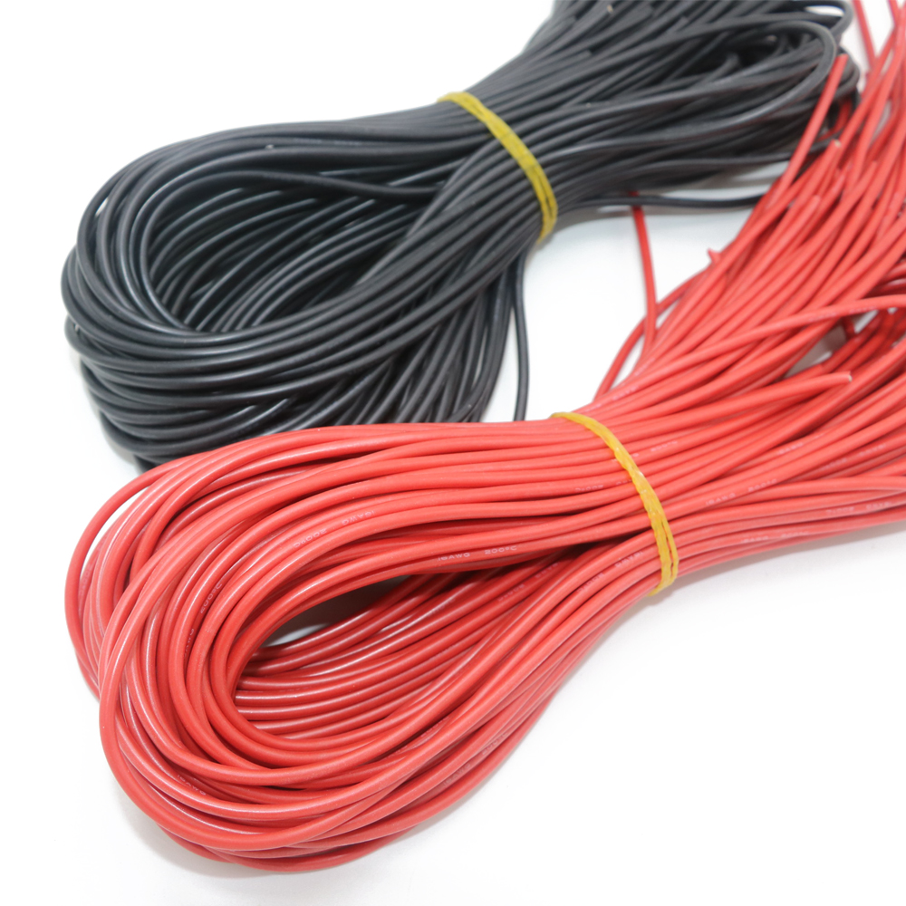 10 Meter/partij Draad Siliconen 10 12 14 16 18 20 22 24 26 Awg 5M Rood En 5M Zwarte Kleur Voor Esc Motor Batterij