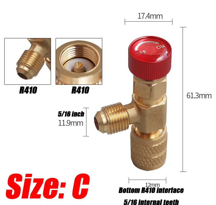 4/2/1 Uds R410A R22 1/4 "válvula de seguridad de carga de refrigeración aire acondicionado refrigerante adaptador de líquido de seguridad piezas de herramientas de mano: Plata