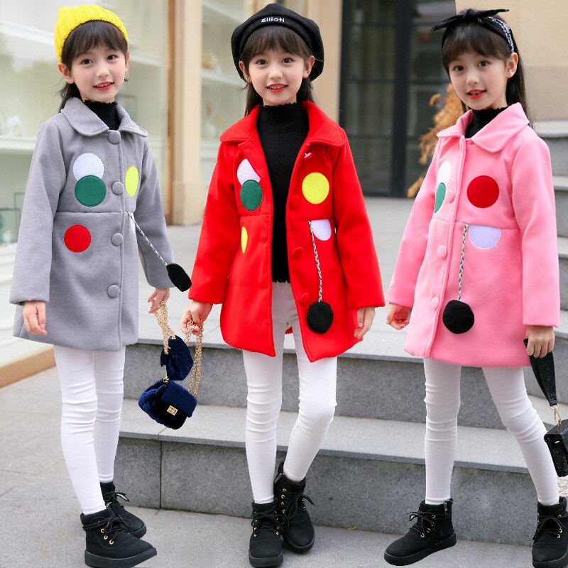 Mädchen Wollmantel - Geometrisches aufbringen - Langarm - Umlegekragen - Herbst/Winter Kinderkleidung