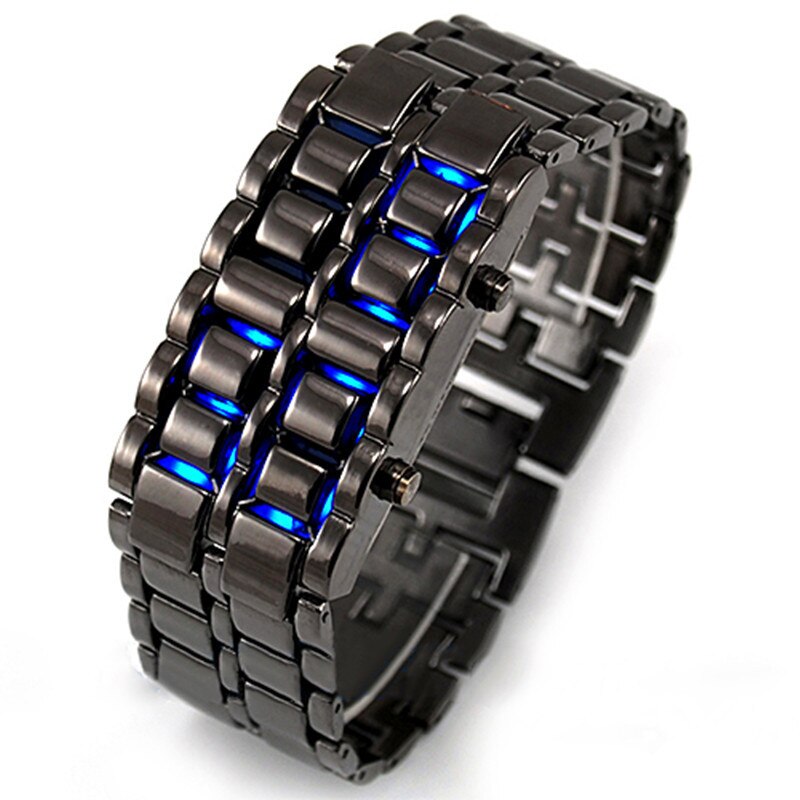 Reloj con plancha de Lava Samurai para hombre, reloj de acero inoxidable de lujo con correa LED, reloj electrónico deportivo para hombre, reloj Digital Led para hombre: black blue