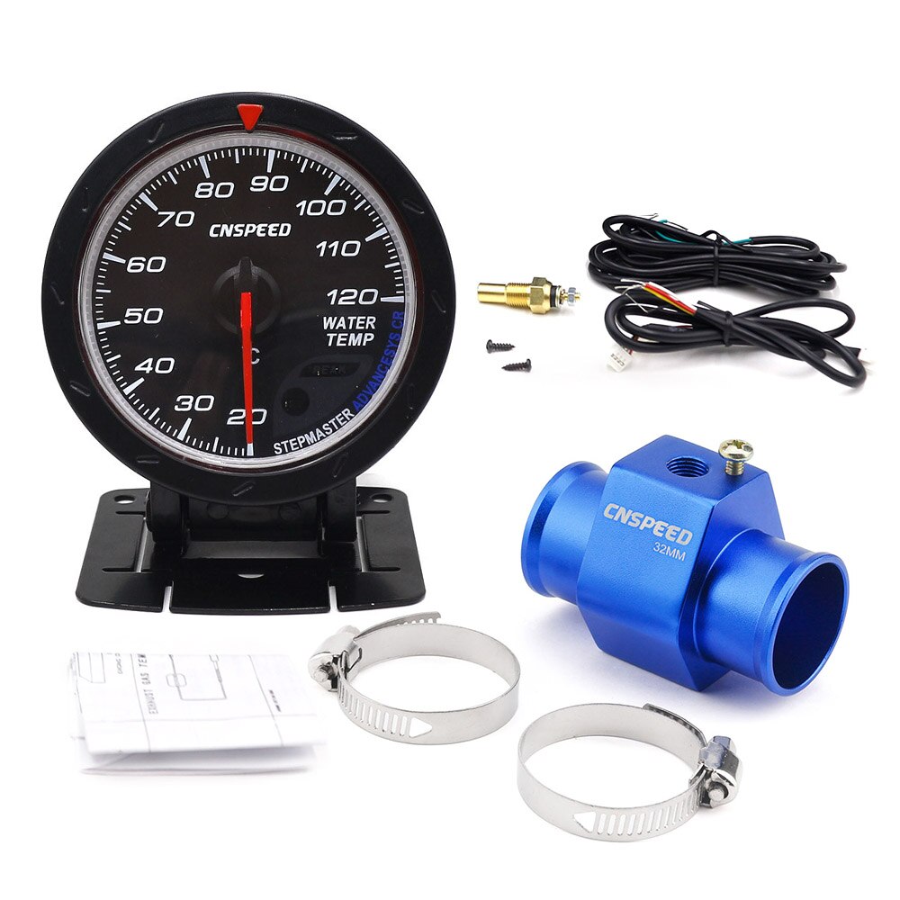 CNSPEED 60mm temperatura del agua del coche 20-120 grados Celsius con sensor de temperatura del agua 1/8NPT tubo adaptador de transferencia YC101413: 32BL
