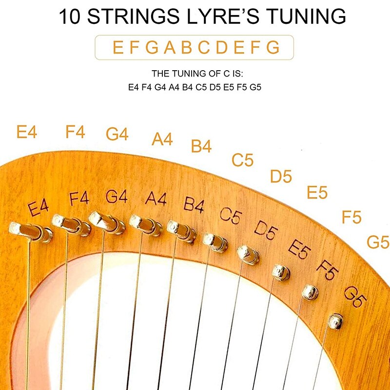 10 String Lier Harp, Mahonie String Instrument Met Met Draagtas Tuning Tool