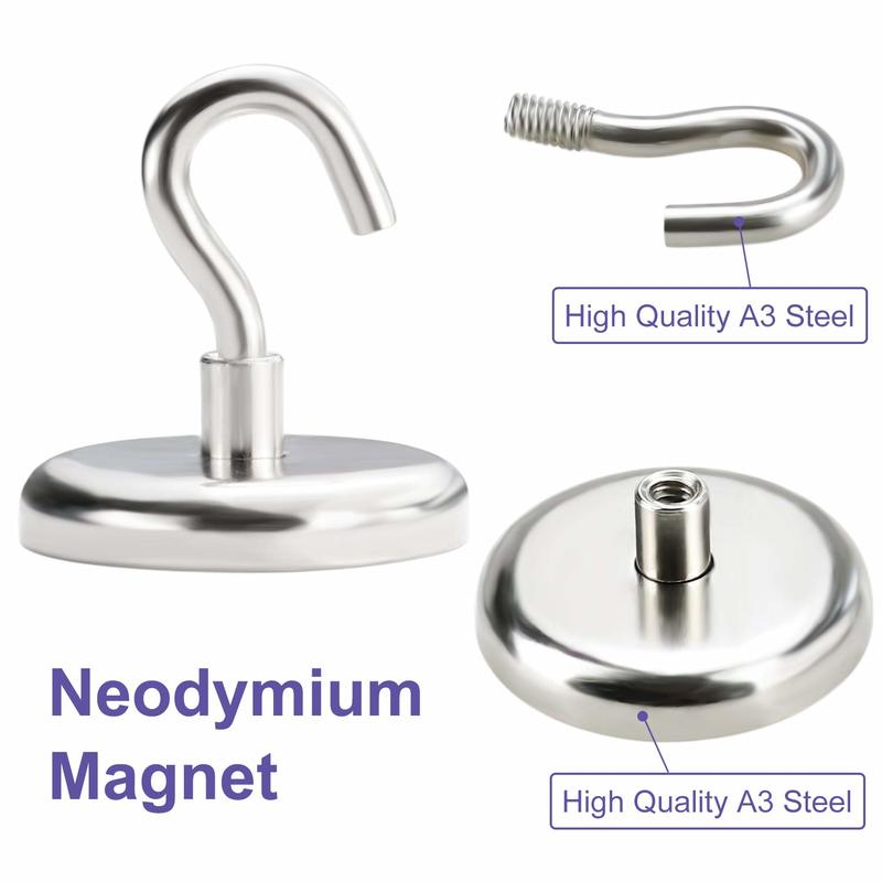 8/12 pieces of magnetic hook powerful hook magnet holder 10kg wall suction hook holder support hardware magnetic tool silver
