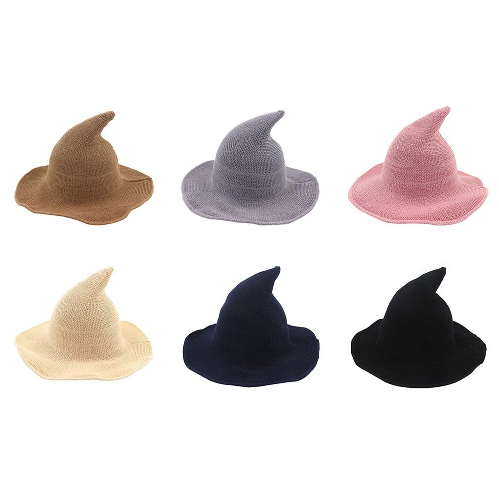Hat Female Korean Version Of The Witch Hat Spire Big Hat Cotton Yarn Knit Witch Hat Hat Foldable Basin Hat Fisherman Hat