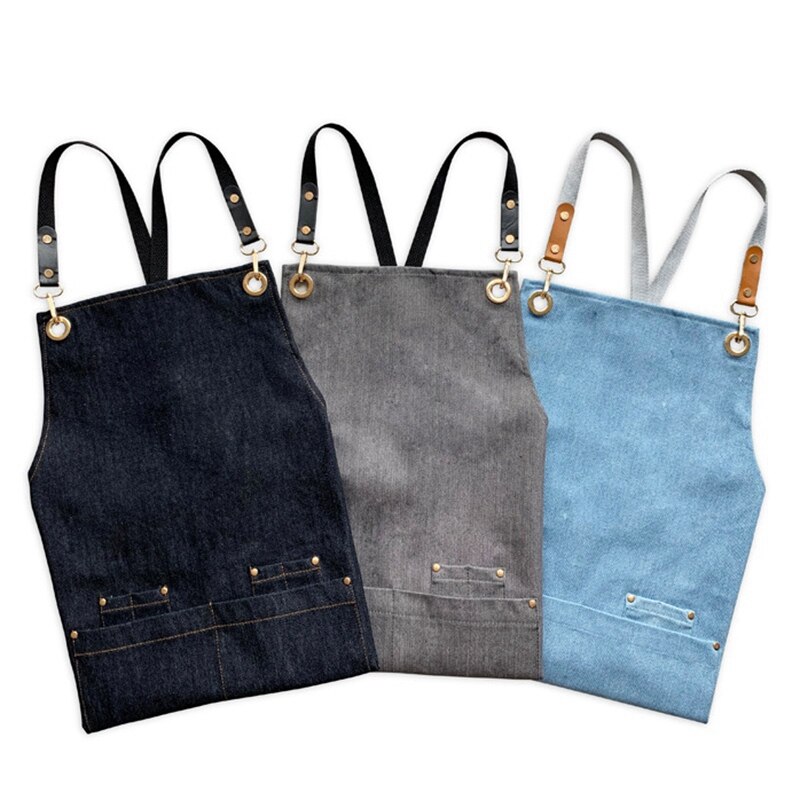 Denim Apron Coffee Shop and Hairdresser Chef Protection Suit Bib Cooking Kitchen Aprons for Woman Man Apron Overall