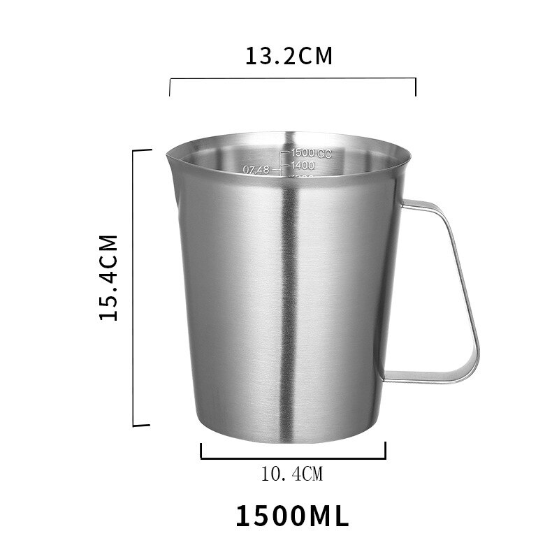 304 Stainless Steel Measuring Cups With Scale Milk Tea Cup Kitchen Baking Measuring Cup Measuring Spoon 5 Size: 1500ml
