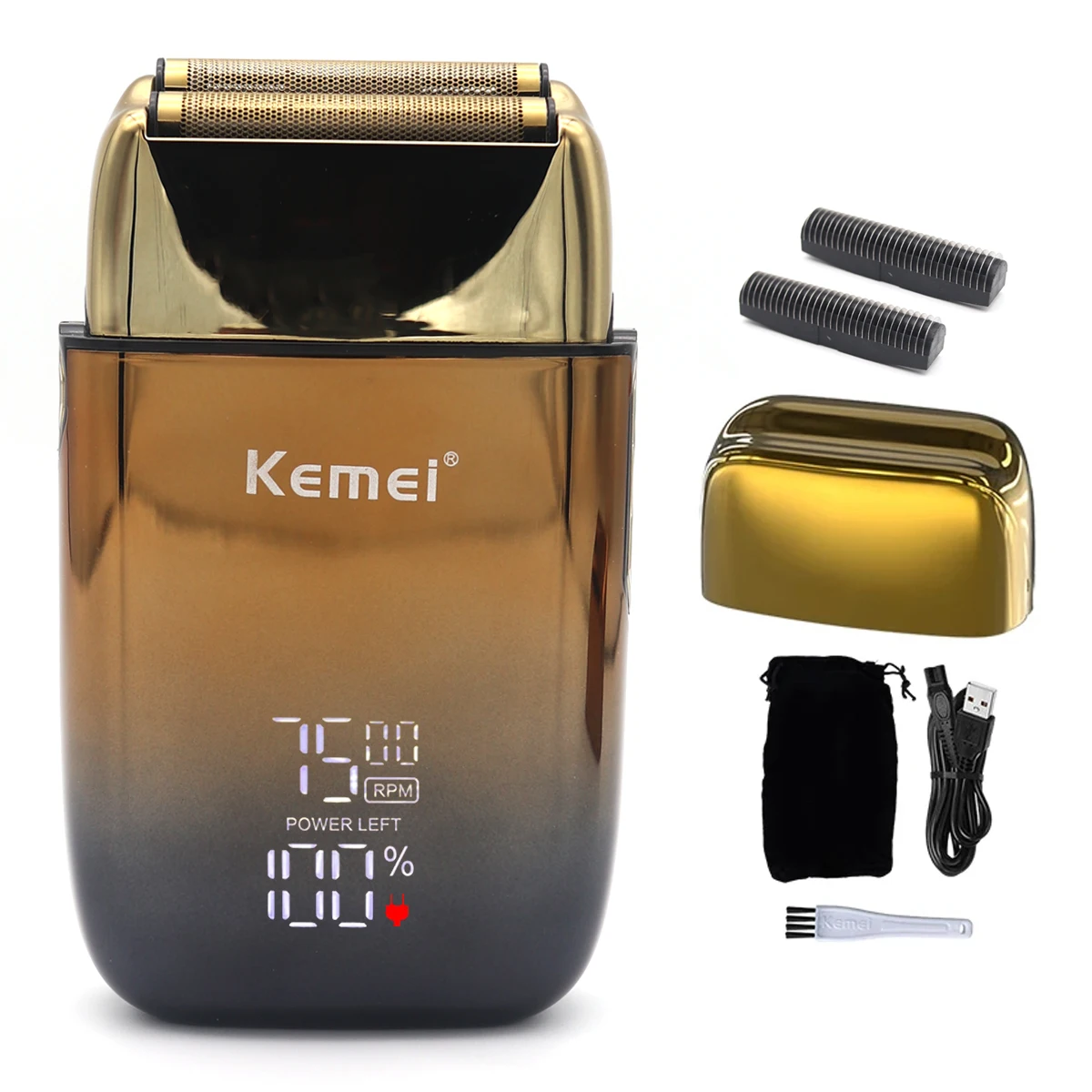 Kemei-KM-TX10 Scheermachine voor heren Dubbele foliemesjes USB Snel opladen LED-display Professionele tondeuse Haarsnijmachine