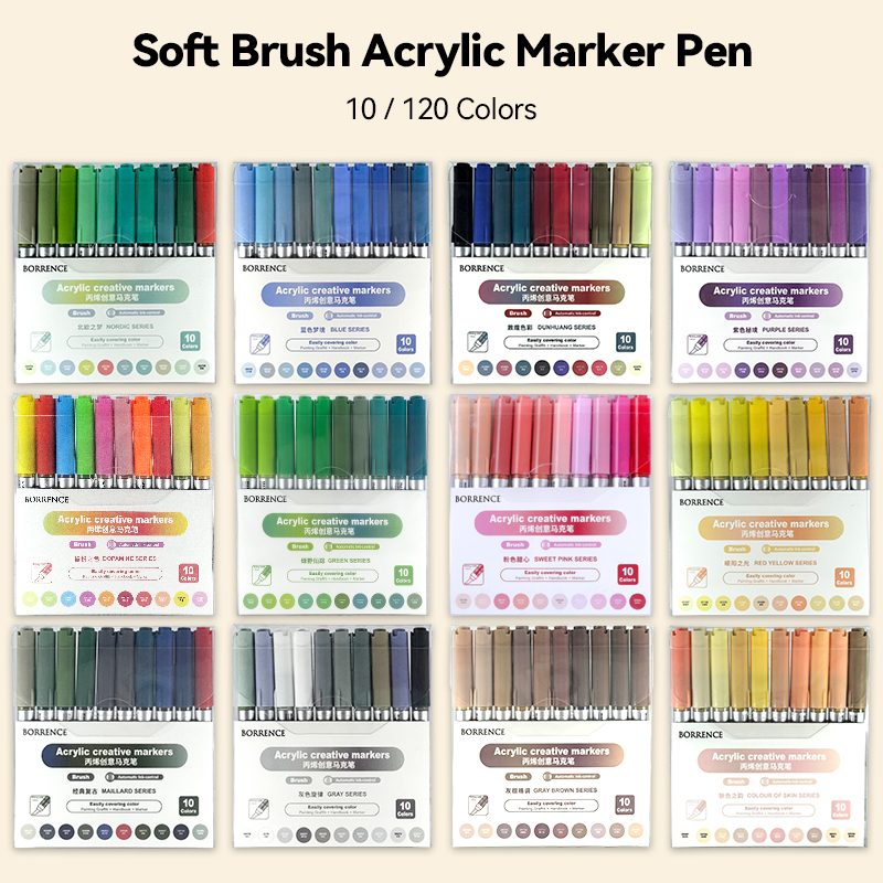 120/10 Color Acrylic Brush Markers Set Automatic Ink Control Soft Brush Paint Art Markers For Manga Graffiti Art School Supplies