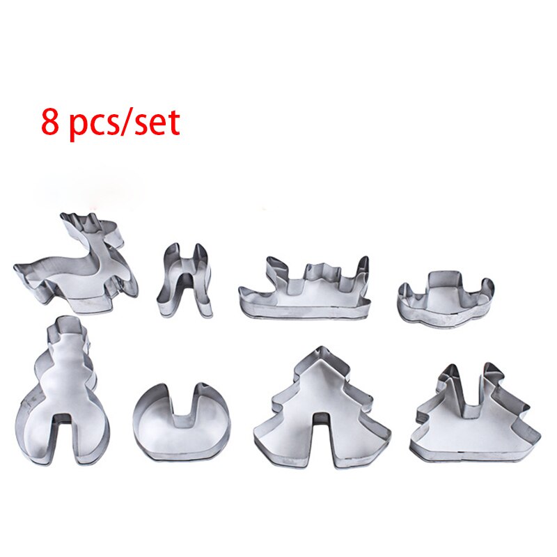 8 Stks/set 3D Kerst Scenario Cookie Cutter Set Biscuit Fondant Bakvorm Taart Decoratie Rvs Bakvorm: Default Title