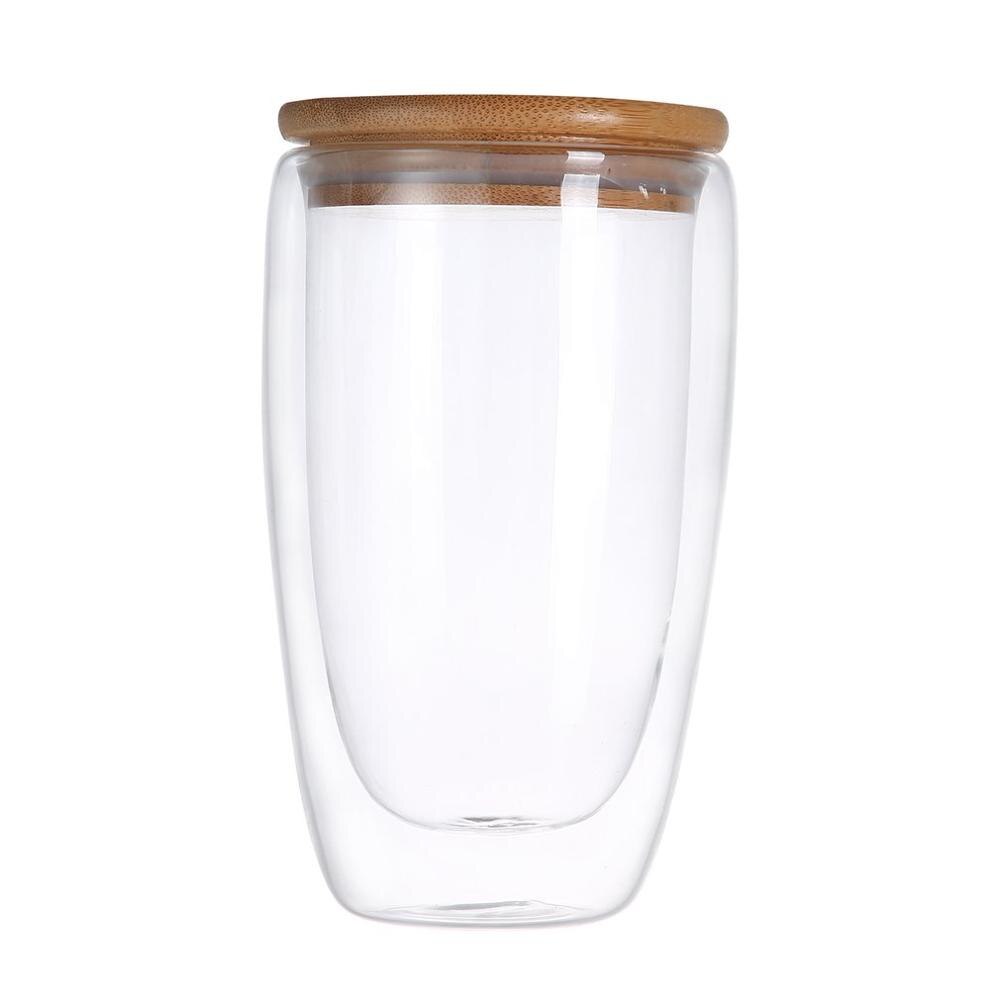 250Ml/350Ml/450Ml Double Layer Muur Glass Tea Cups + Bamboe Deksel Set Anti-Broeien Glas Koffie Thee Melk Isolatie Mokken: 450ml