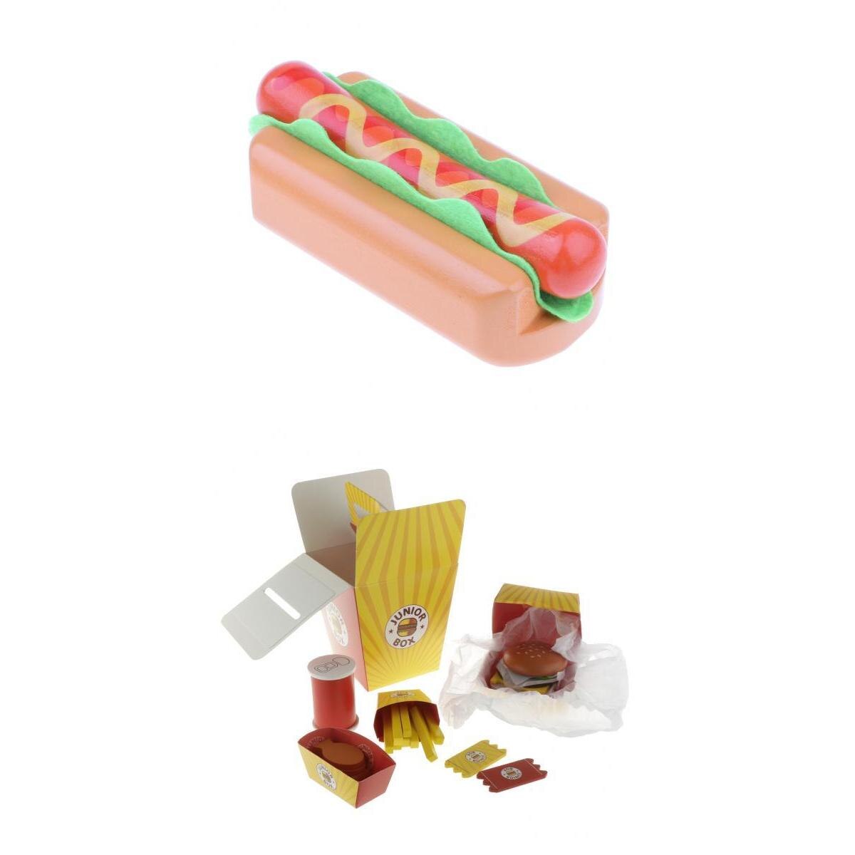 Di legno di veloce cibo caldo cane Panino hamburger Cena impostato per Bambini di Età Prescolare Giocattolo