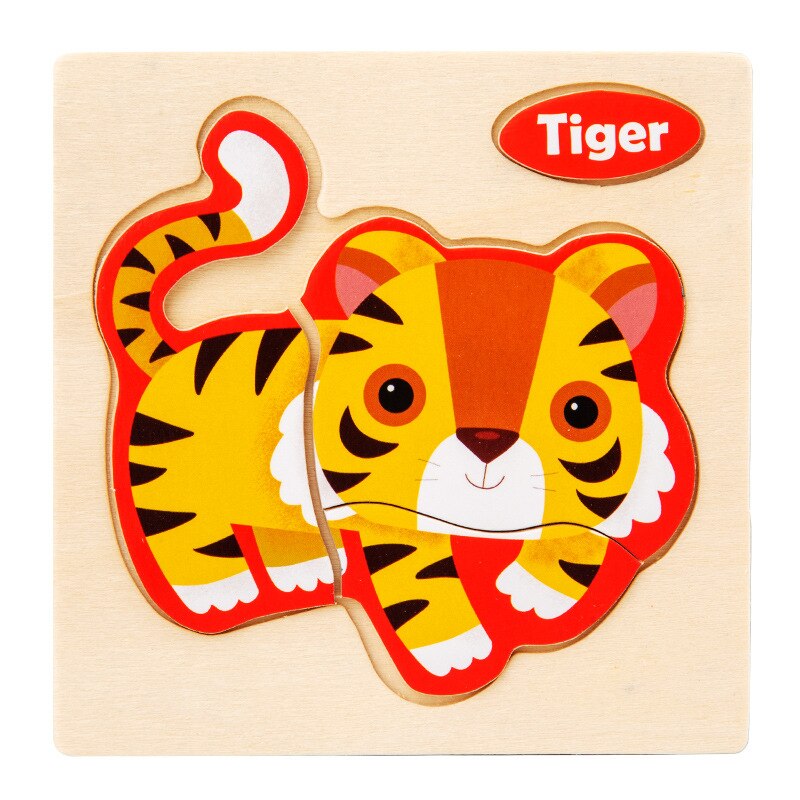 Cartoon Wooden Puzzle Children Animal/ Vehicle Jigsaw Toys 2-6 Year Baby Early Educational for Kids Game Fun Play: Tiger