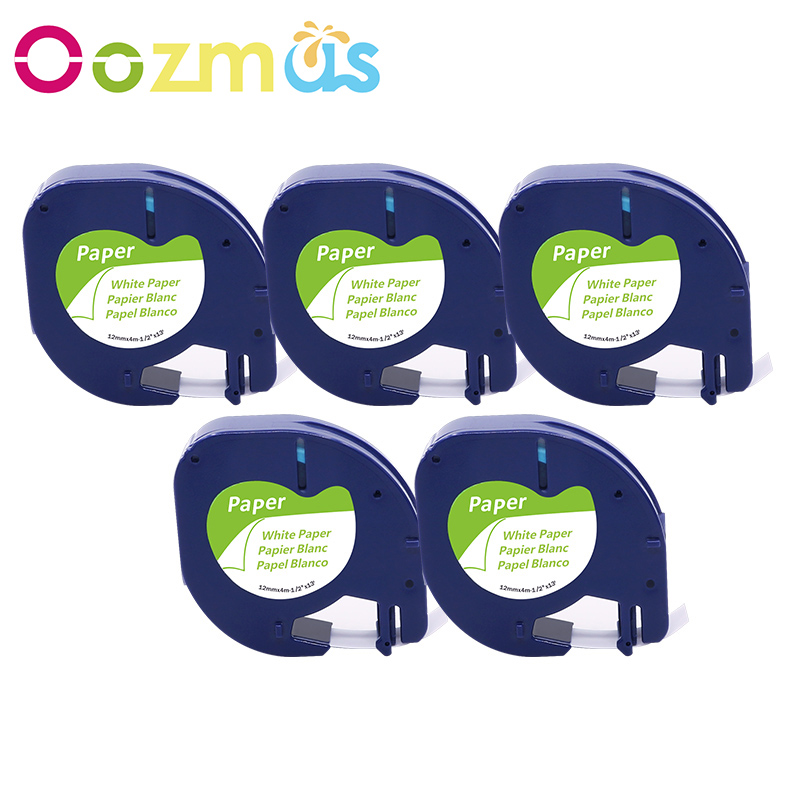 Oozmas 5 PACK 12mm compatibel voor Dymo papier LT 91200 label tape Zwart op Wit voor Dymo Letra Tag printer lint label maker