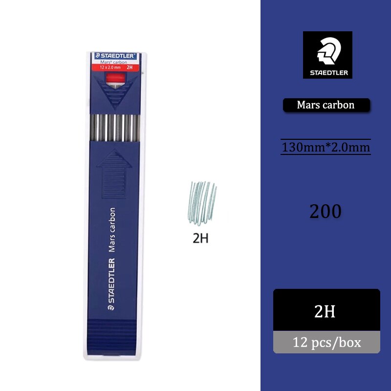 12 stk/æske tysk staedtler 200 teknik tegning automatisk blyant ledning 2mm ledning 4b-2h rød og blå: 2h
