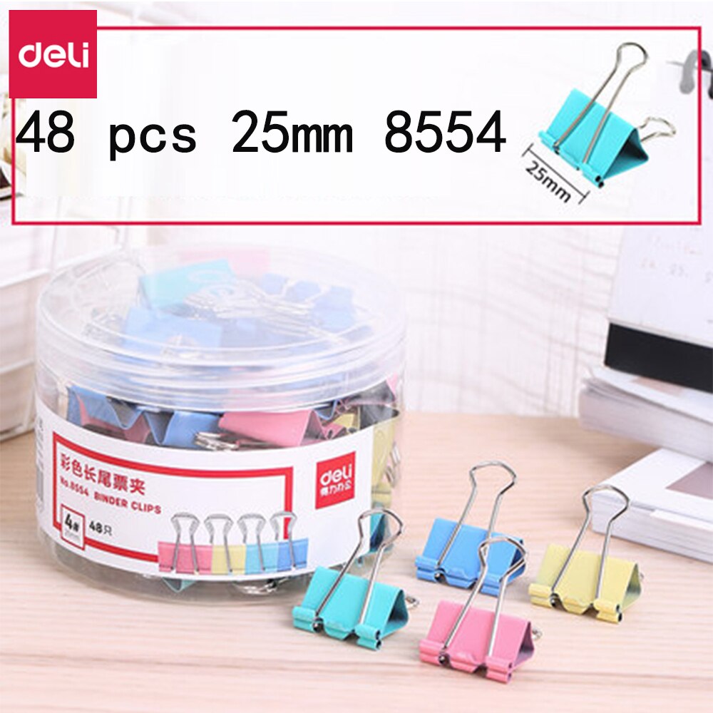Deli Bindmiddelenklemmen Kantoorbenodigdheden Kleurrijke Metalen Bill Clip Kleine Zwaluwstaart Clip Opslag Multi-Standaard Diy Test Papier Ijzer clip: 25mm 48pcs
