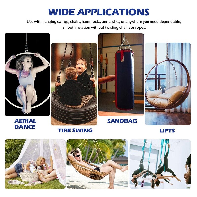 6Pc M8 304 pierścień obrotowy ze stali nierdzewnej podwójnie zakończony obrotowy hak oczkowy M8 karabinek wiszący hamak wiszące urządzenie obrotowe