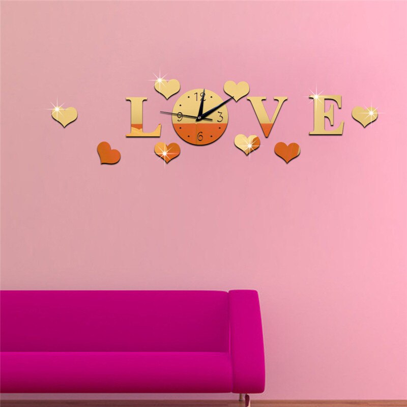DIY LOVE Stereo Acrylic Clock Living Room Mirror Wall Sticker Home Decoration Alphabet Love Letters Wall Decor Lovely Wallpaper