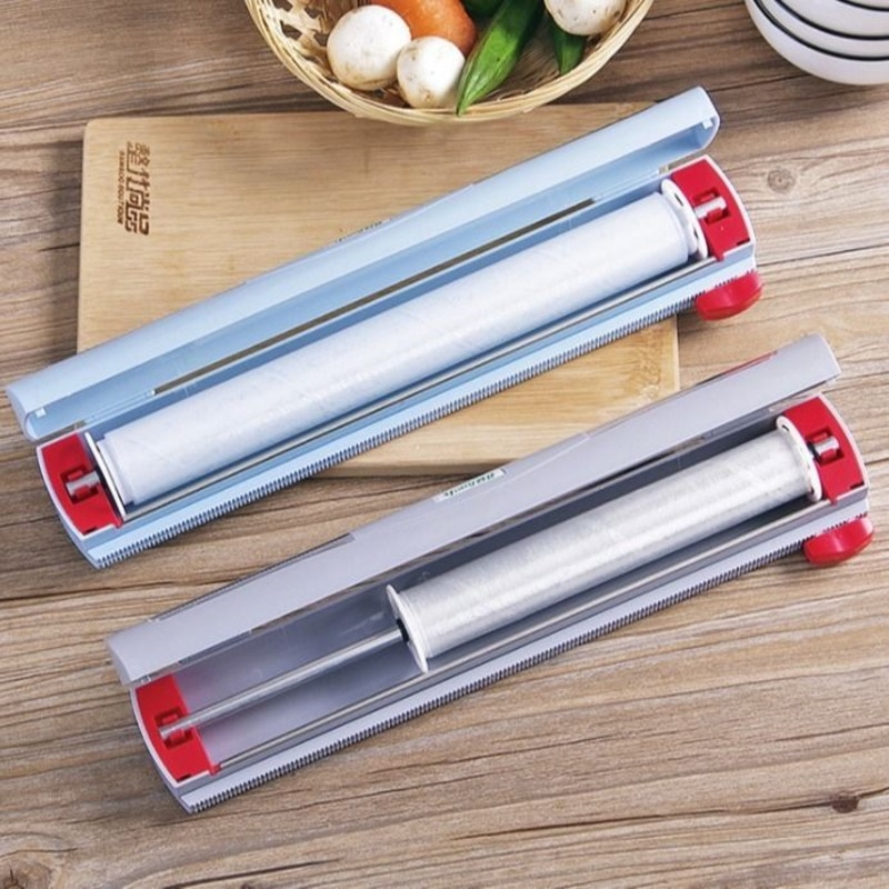 Food Wrap Dispenser/Cutter, Kitchen Tool Foil Cling Film Wrap Dispenser Plastic Sharp Cutter Storage Holder