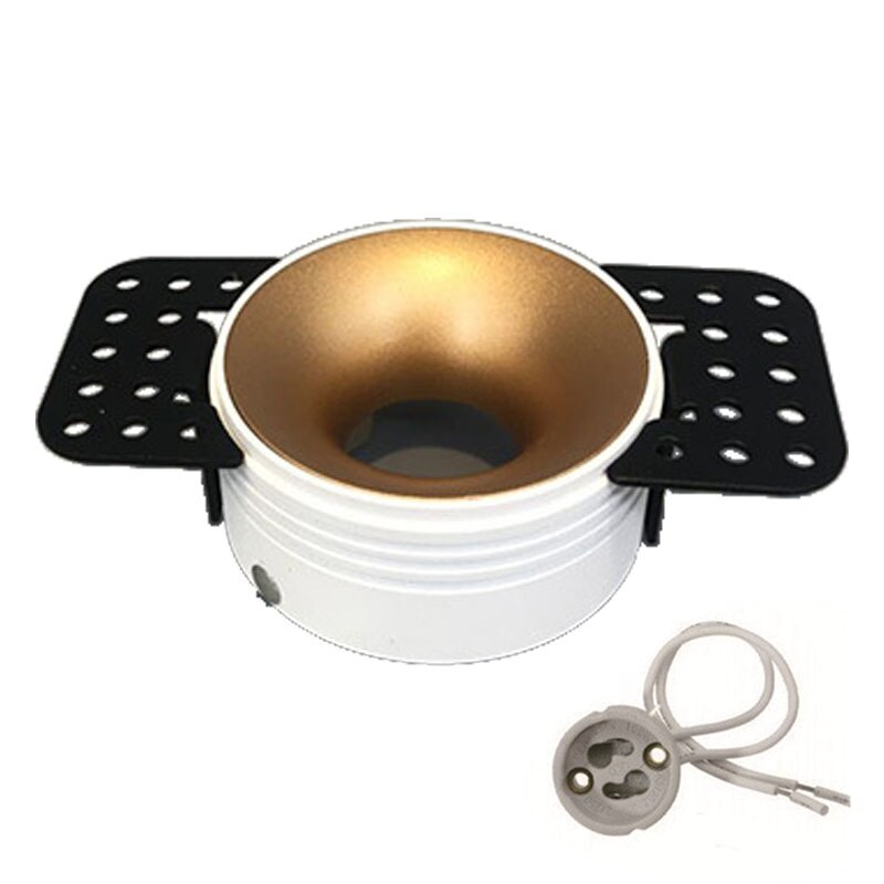 Round Recessed Ceiling Mount Downlight Frame Bracket LED MR16/GU10 Lamp Socket Holder Base Rimless Spot Lighting Fitting Fixture: Gold / GU10