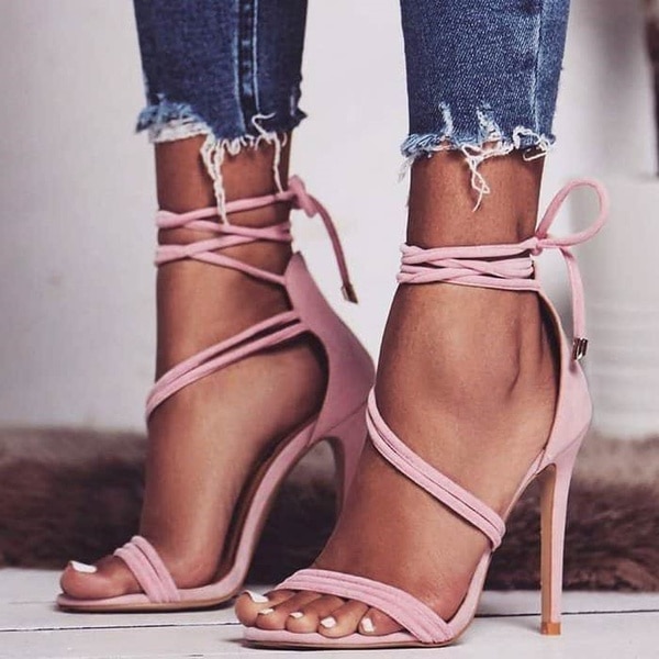 Dames zomer pumps effen feest bruiloft veter dames schoenen sandalen plus size casual dames hoge hakken: Roze / 39
