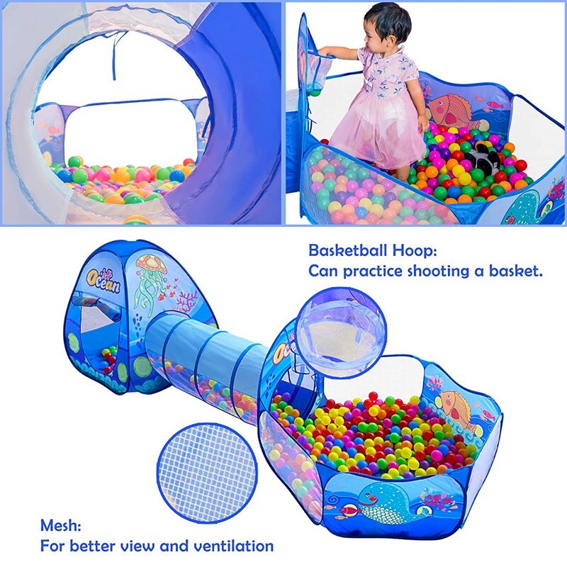 Childrens Pool Tent Bal Pit Speelhuis Crawl Tunnel Oceaan Thema Spelen Tent Voor Kinderen Indoor Outdoor Speelhuis