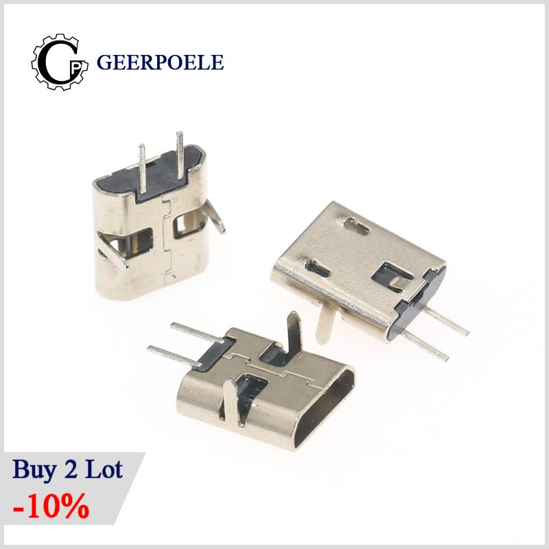 20 pcs/lot USB 90 degree DIP 2 Pin USB Connectors Plastic Shell Micro USB Connector Jack Tail Plug Mini Sockect Terminals