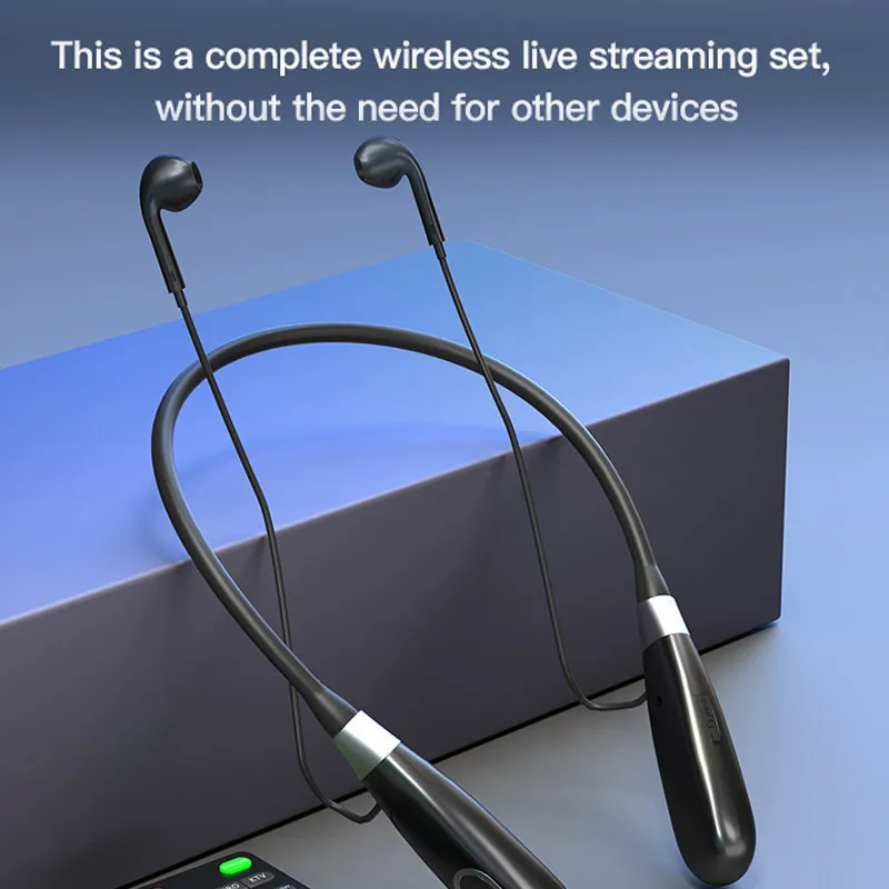 Bærbar trådløs øretelefon multifunksjonell fjernkontroll lydkort mobiltelefon direktesending hodetelefon hengende nakke headset