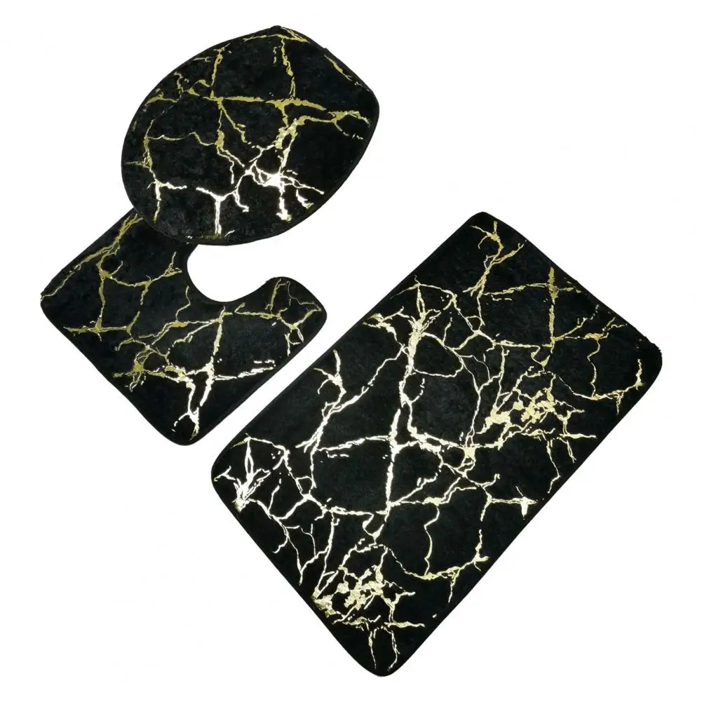 3 Pcs/Set Toilet Carpet Polyester Marble Toilet Lid Cover Bathroom Rug Stripe Printing Anti Slip Shower Rugs Home Accessories: Yellow