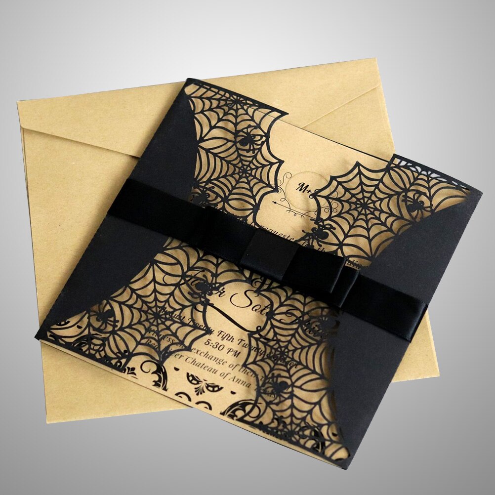 10 stk / pakke søde halloween invitationskort hule rædsel fest invitationer kort edderkoppeweb kort med bue knuder