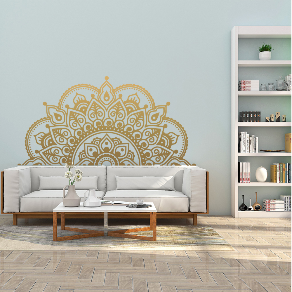Demi Mandala autocollant Mural pour maison tête de lit pour méditation Yoga amovible vinyle autocollant Art Mural salon chambre murale