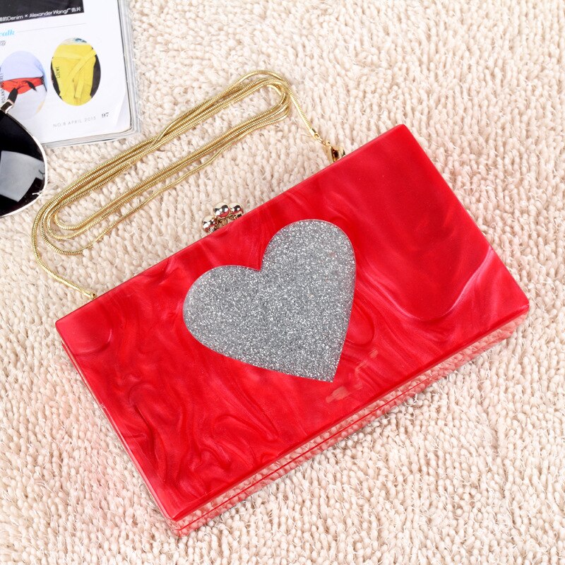 Neue Herz aufbringen Kupplungen Tasche Gute Acryl Abend Taschen Frauen Hochzeit Schulter Tasche Damen Party Geldbörse