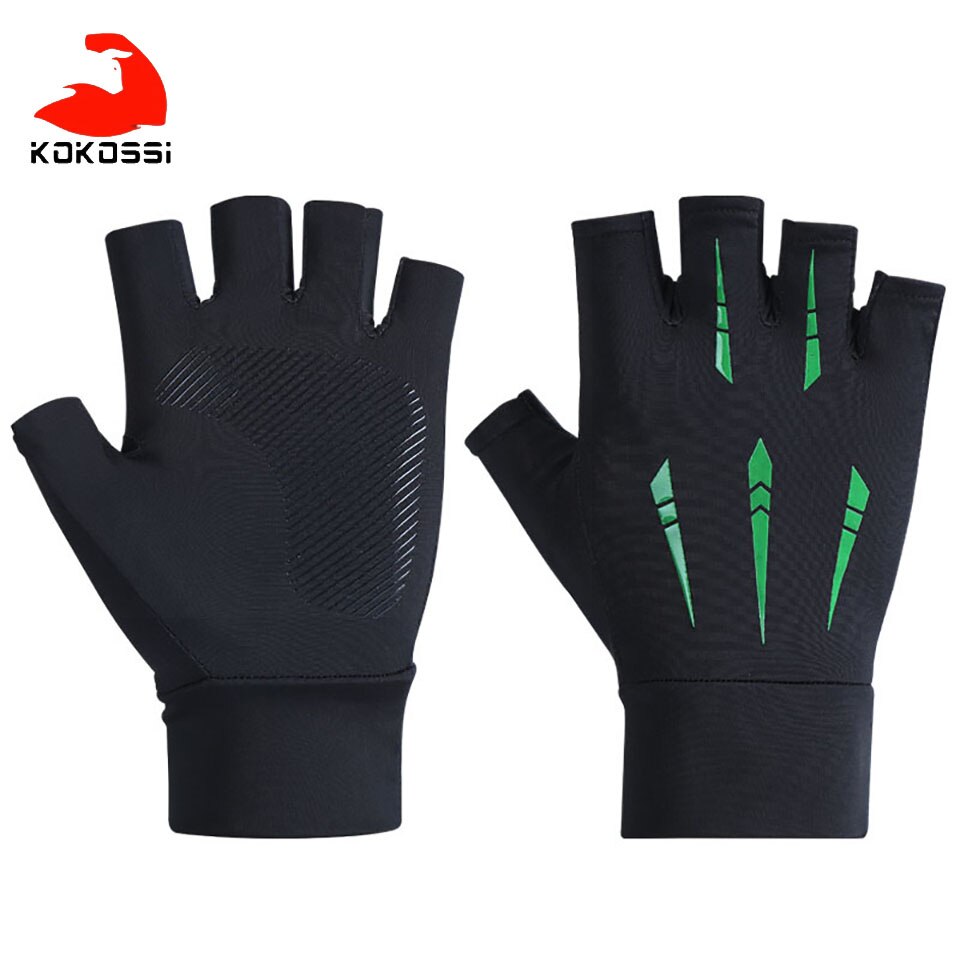 KoKossi Frühling Sommer strecken Eis Seide Handschuhe Kühlen Atmungs Leichte Weiche Komfortable Nicht-rutsch Verschleiß-Besteändig Angeln Handschuh: C Schwarz Grün