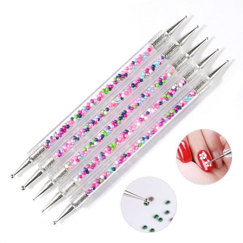 5 Pc Point Pen 2 Way Dotting Pen Tool Nail Art Tip Dot Paint Manicure Kit