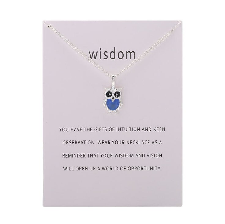 Color Glaze Wisdom Owl Pendant Necklace Jewelry For Women Girl: SILVER BLUE