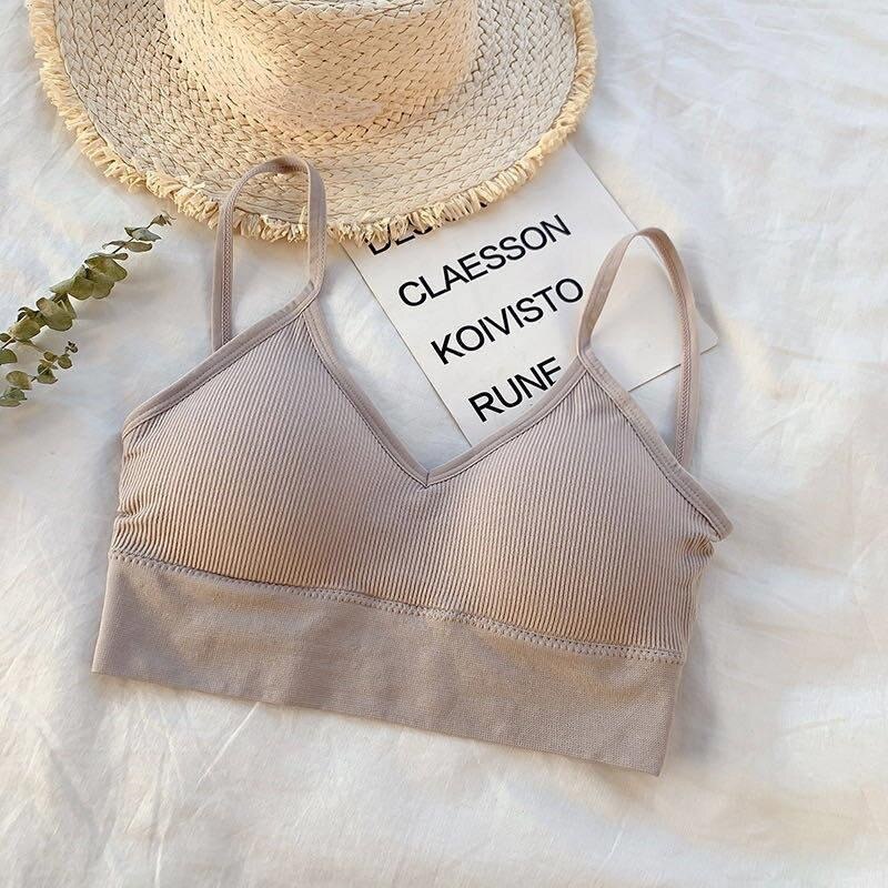 Cross sling big U-shaped back wrapped chest bra no steel ring girl with chest cushion bottoming backless underwear girl: Gray