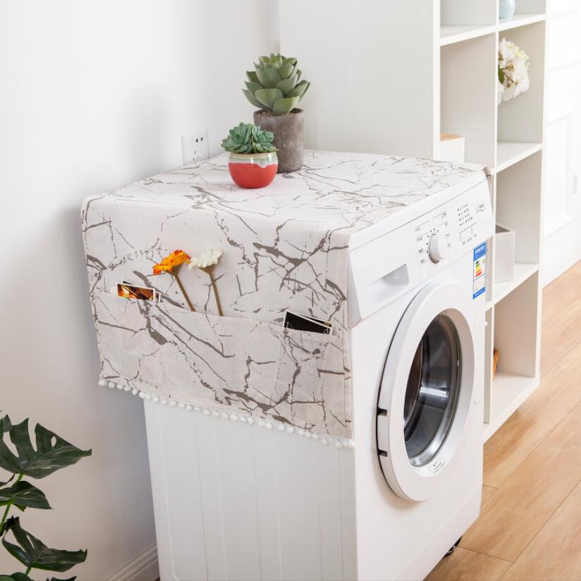 Vaskemaskine dække hjem køkken mikrobølgeovn dækker bomuld linned køleskab arrangør støvbelægning klud  zc060: Hvid / 55 x 130cm
