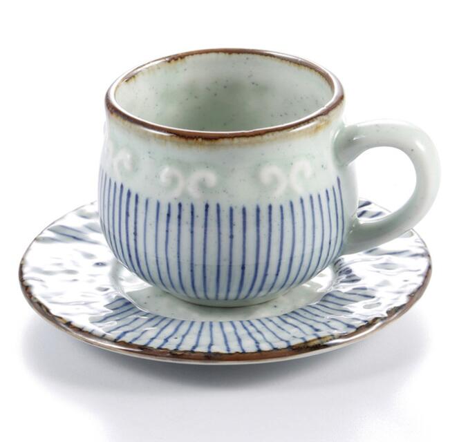 Ceramic soup cup coarse pottery hand painted lattice pattern teacup originality Coffee cup wine cups: H 220ml with mat