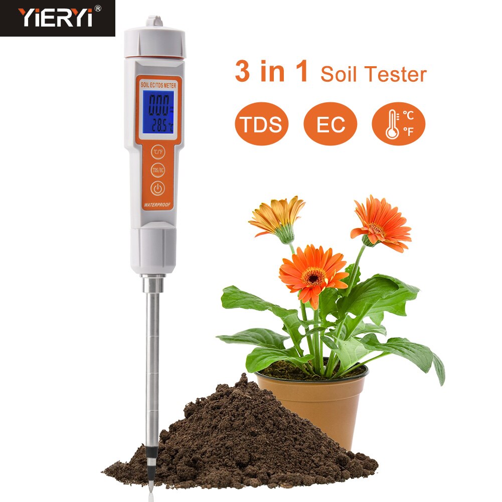 Digital Soil Meter Temperature TDS EC 0-10000us/cm High Precision Metal Sensor Conductivity Tester Tool for Garden Farm Planting
