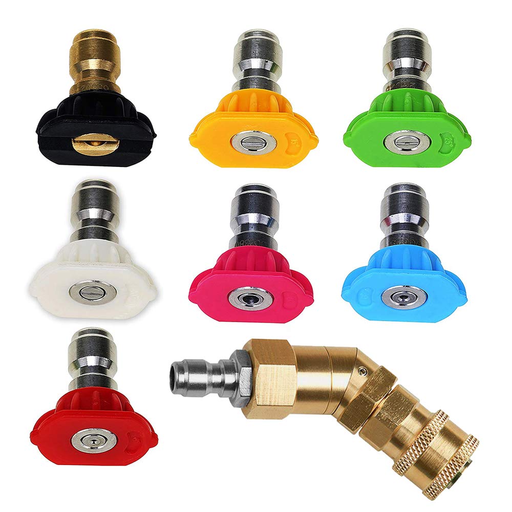 Pressure Washer Accessories Kit 7 Power Washer Spray Nozzle Tips 1/4 inch Quick Connecting Pivoting Coupler 4500 PSI: Orange