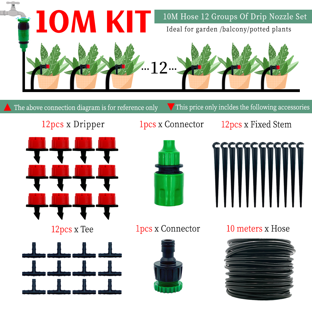 Greenhouse 10M-30M DIY Drip Irrigation System Automatic Watering Garden Hose Micro Drip Watering Kits with Adjustable Drippers: WHITE