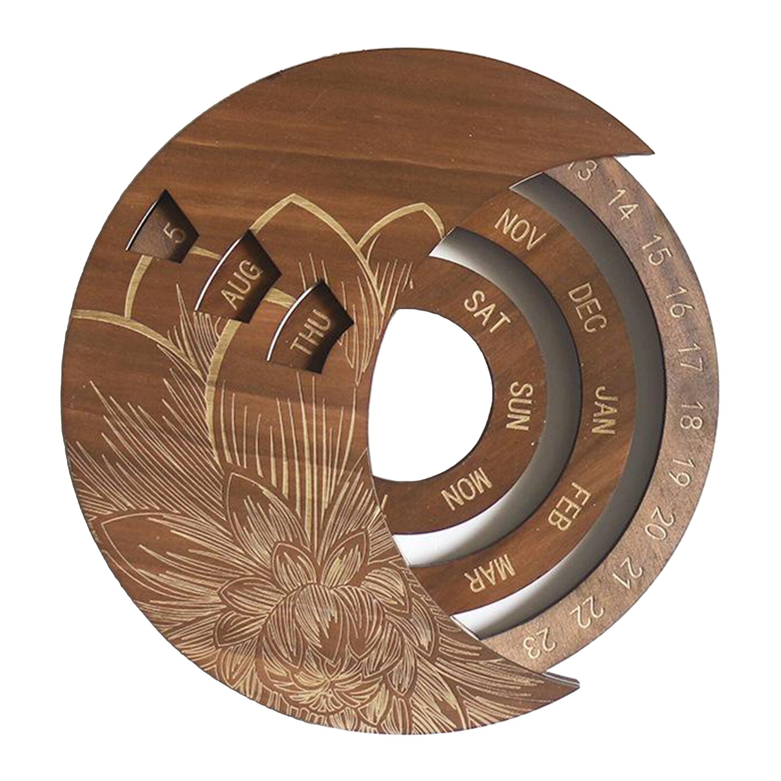 Round Moon Wooden Perpetual Calendar Wall Hanging Sign Craft Home Ornaments