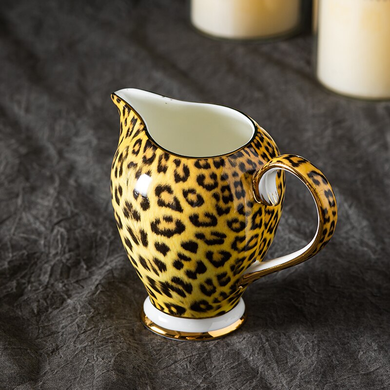 Leopard Print Coffee Set Bone China Coffeecup Saucer Creamer Sugar Jar Mugs Fruit Plate Ashtray Afternoon Tea Set For Home Kitch: Milk jar 320ml