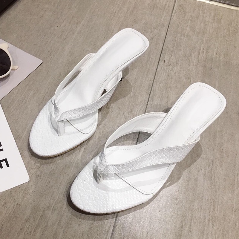 Kcenid sommar kvinnors tofflor utomhus slip on gul sandal flip flops tofflor dam tunna höga klackar slides dam skor